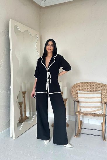 Siyah Biye Detaylı Keten Takım resmi